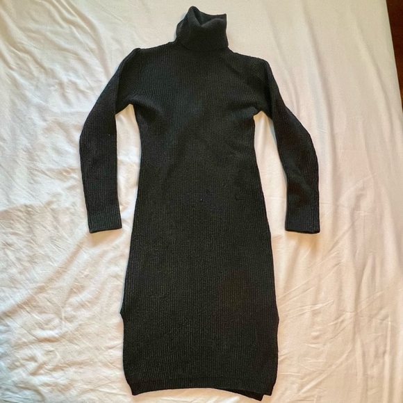 Sheerah Charcoal Grey Turtleneck Midi Sweater Dress - Picture 1 of 5